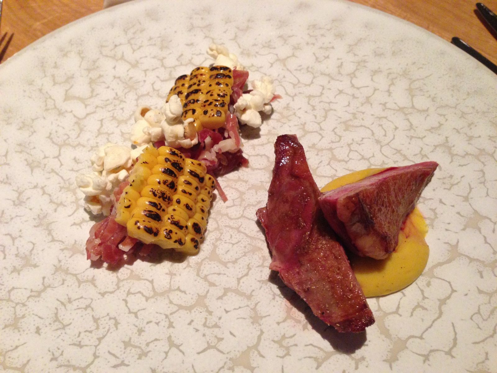 Pigeon with sweetcorn at The Olive Tree - Bath
